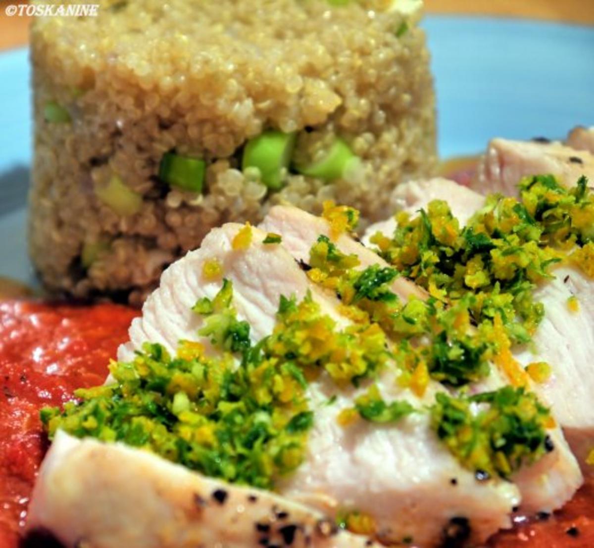 Hähnchenbrust auf Tomatensauce mit Gremolata und würzigem Quinoa - Rezept - Bild Nr. 17