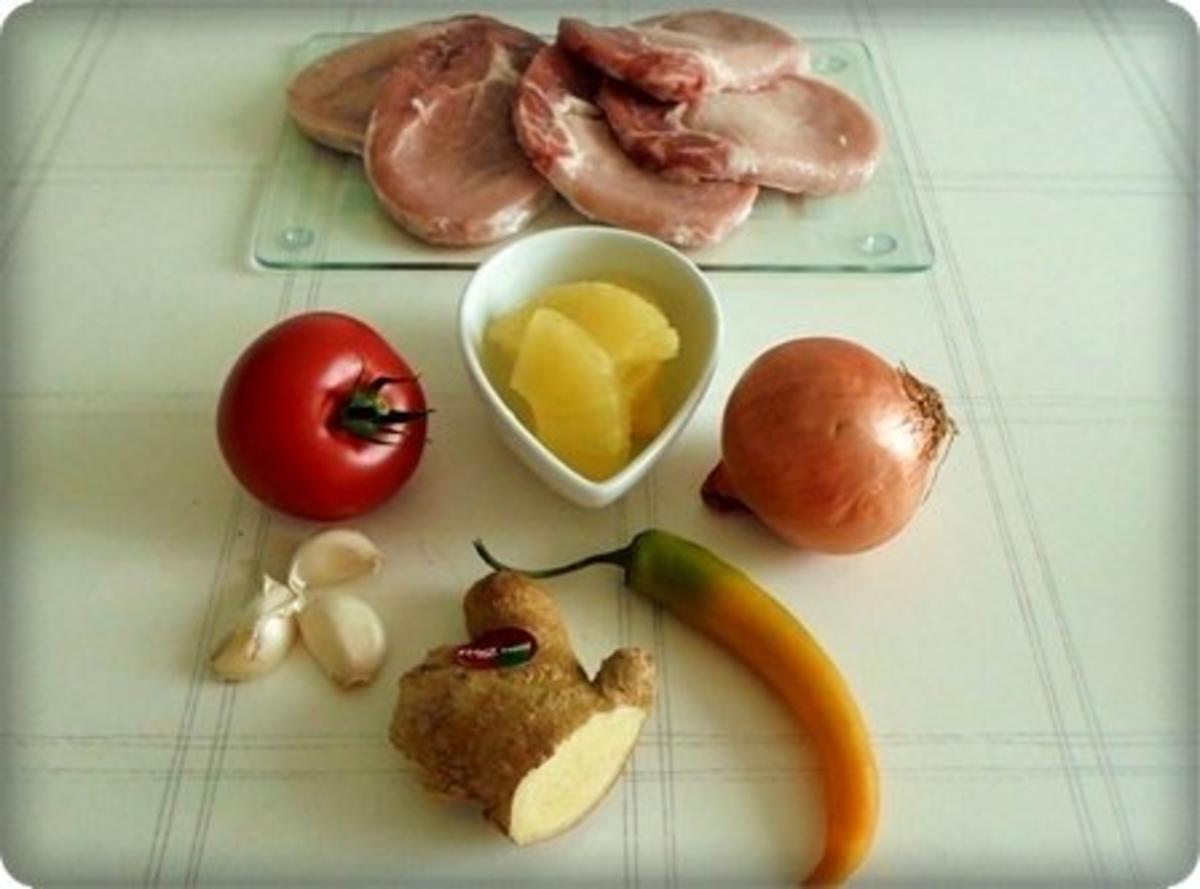 Schweinefleisch mit Ananas  und feinem Reistürmchen dazu - Rezept - Bild Nr. 5