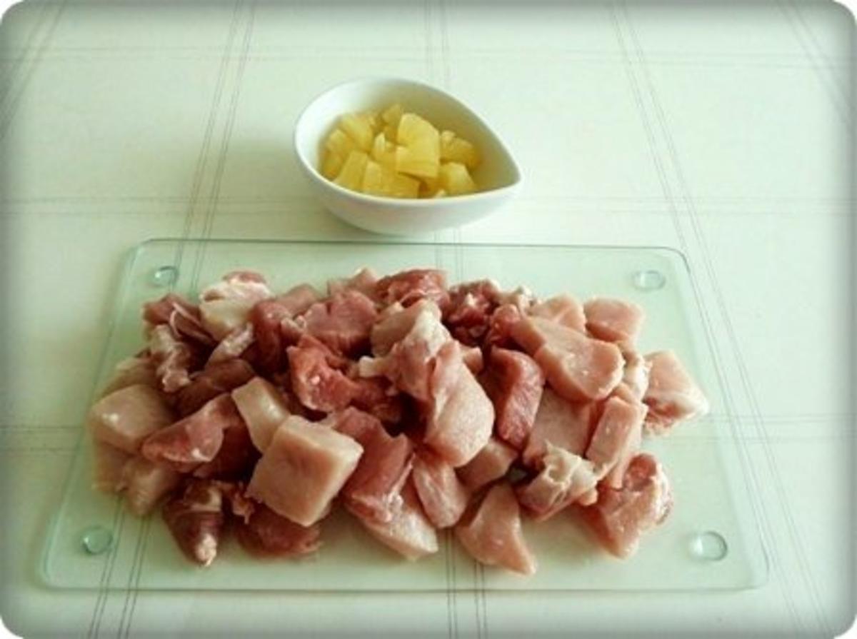 Schweinefleisch mit Ananas  und feinem Reistürmchen dazu - Rezept - Bild Nr. 7