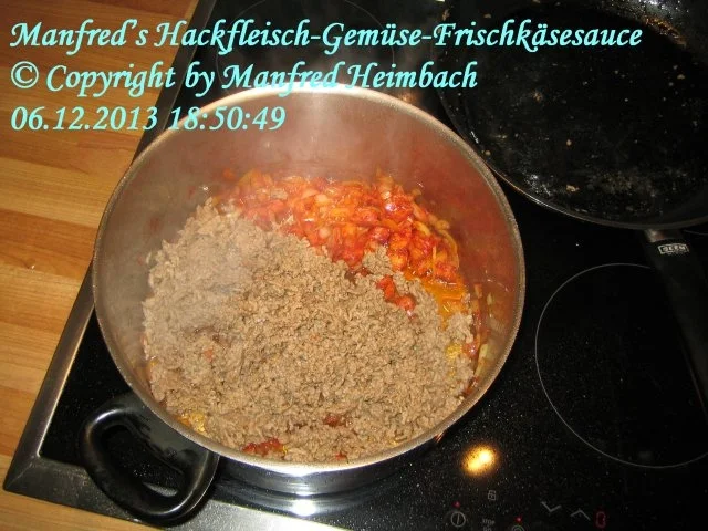 Sauce – Manfred’s Hackfleisch-Gemüse-Frischkäsesauce - Rezept - Bild Nr. 4
