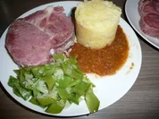 Rezept: Rippcher, Sellerie - Kartoffelstampf , Zuckerschoten und Soรe ! Rippcher, Sellerie - Kartoffelstampf , Zuckerschoten und Soรe ! - Rezept