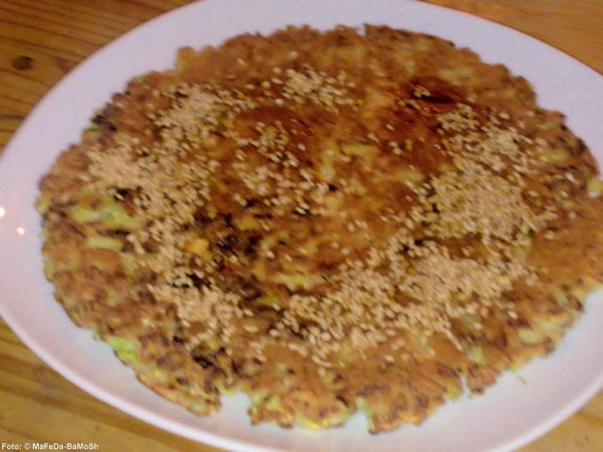 Bilder für Wirsingpfannkuchen mit Sesam und Egerlinge, ersatzweise Champignons - Rezept
