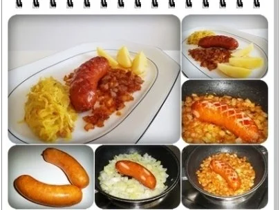 Bratwurst mit viel Zwiebel,  Sauerkraut und Salzkartoffeln - Rezept - Bild Nr. 2