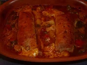 Rezept: Kรคserouladen auf einem Kartoffel-Paprikabett Kรคserouladen auf einem Kartoffel-Paprikabett - Rezept