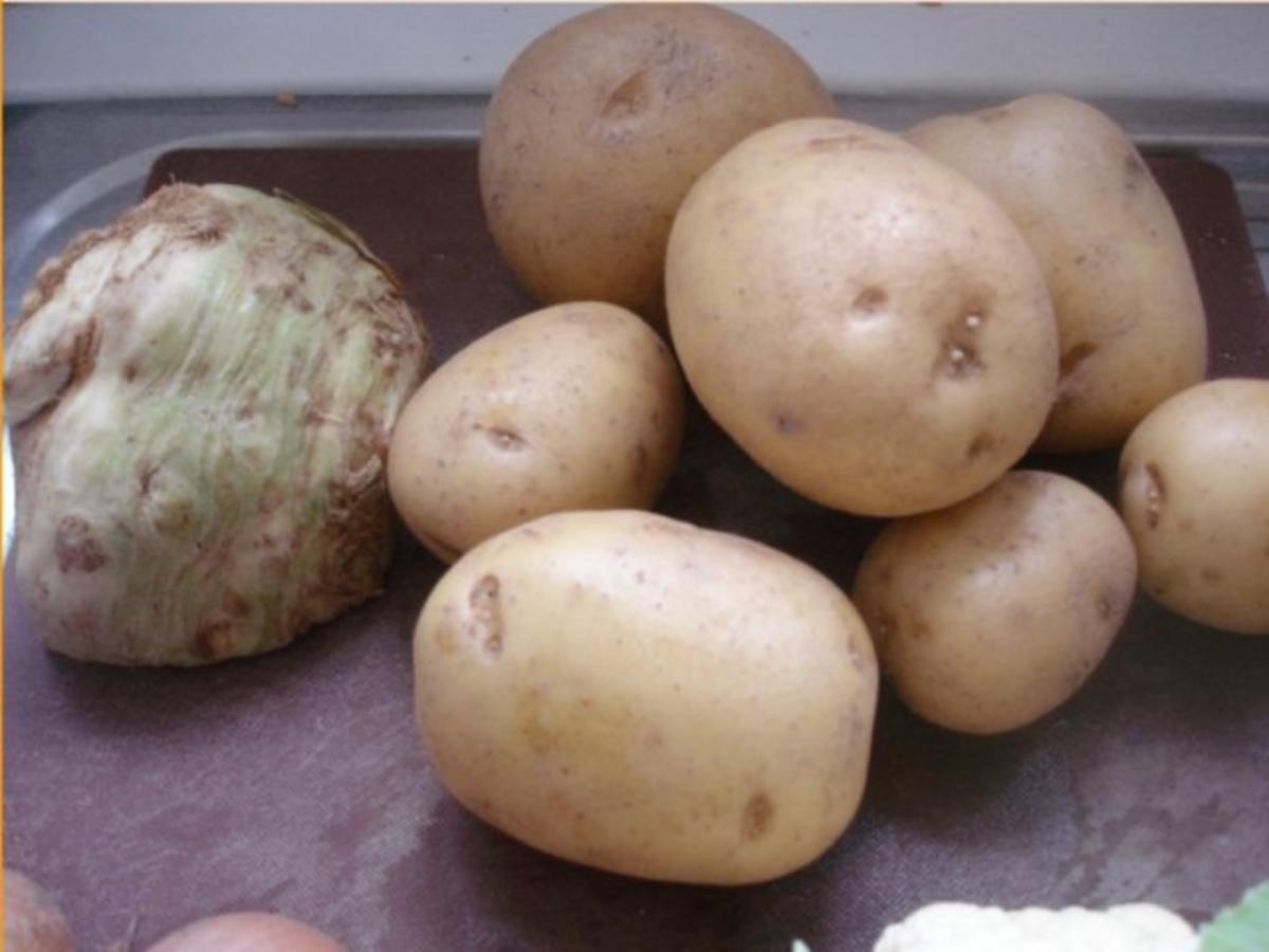 Hähnchennuggets mit Sellerie-Kartoffelstampf und Wok-Gemüse - Rezept - Bild Nr. 3