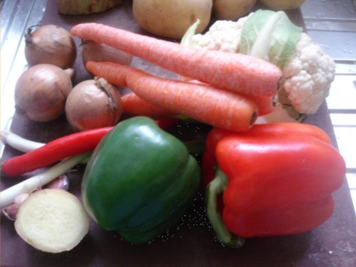 Hähnchennuggets mit Sellerie-Kartoffelstampf und Wok-Gemüse - Rezept - Bild Nr. 4