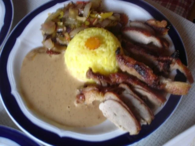 Knusper-Ente mit buntem Gemüse, Erdnusssauce und gelben Reis - Rezept - Bild Nr. 20