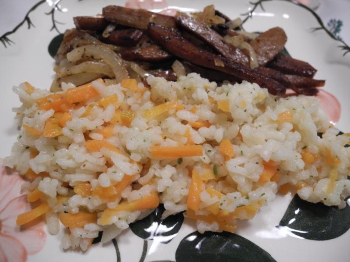 Vegan : Seitan - Zwiebel - Gyros mit Karotten - Reis - Rezept - Bild Nr. 9