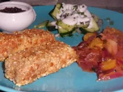 Knusper-Feta in Nusspanade mit süß-saurer Zwiebel-Orangen-Beilage - Rezept