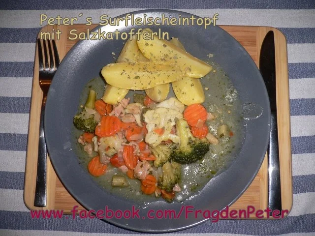 Rezept: Peter`s Surfleisch-Eintopf mit Salzkartoffeln Peter`s Surfleisch-Eintopf mit Salzkartoffeln - Rezept