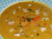 Suppen/Vorspeise: Feine Karotten-Rüben-Suppe mit Forellenfilet - Rezept