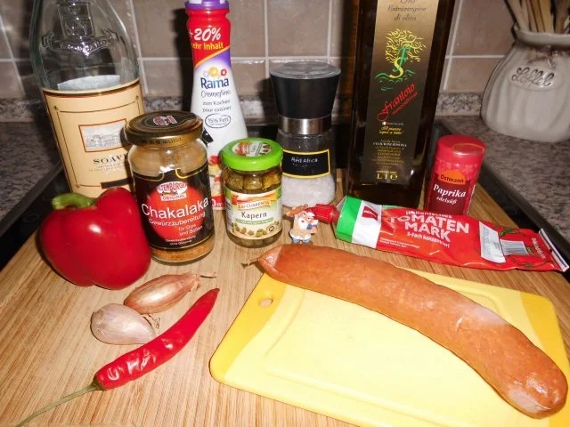 Rezept: Chakalaka-Soße mit Cabanossi-Talern auf Pasta>> Bild Nr. 2 Chakalaka-Soße mit Cabanossi-Talern auf Pasta>> - Rezept - Bild Nr. 2