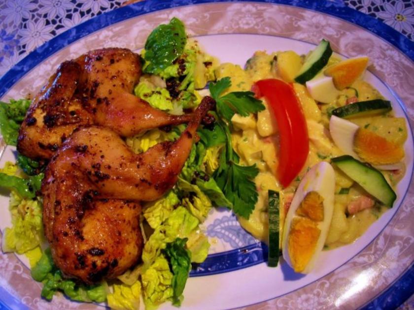 Butter-Wachteln auf bunter Salatplatte - Rezept - kochbar.de