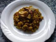 Reis mit Linsen und Pilzen,dazu Kaninchenkeulen - Rezept