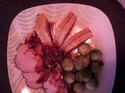 Schinkenbraten - Schweinebraten mit Kartoffelbaumkuchen und Rosenkohl/Speck-Gemüse - Rezept