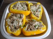 Vegan : vegane Hack - Reis - Mischung gefüllt in Paprikahälften - Rezept