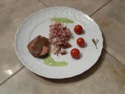 Rinderfilet mit Blutwurst-Risotto in Petersilienschaum - Rezept