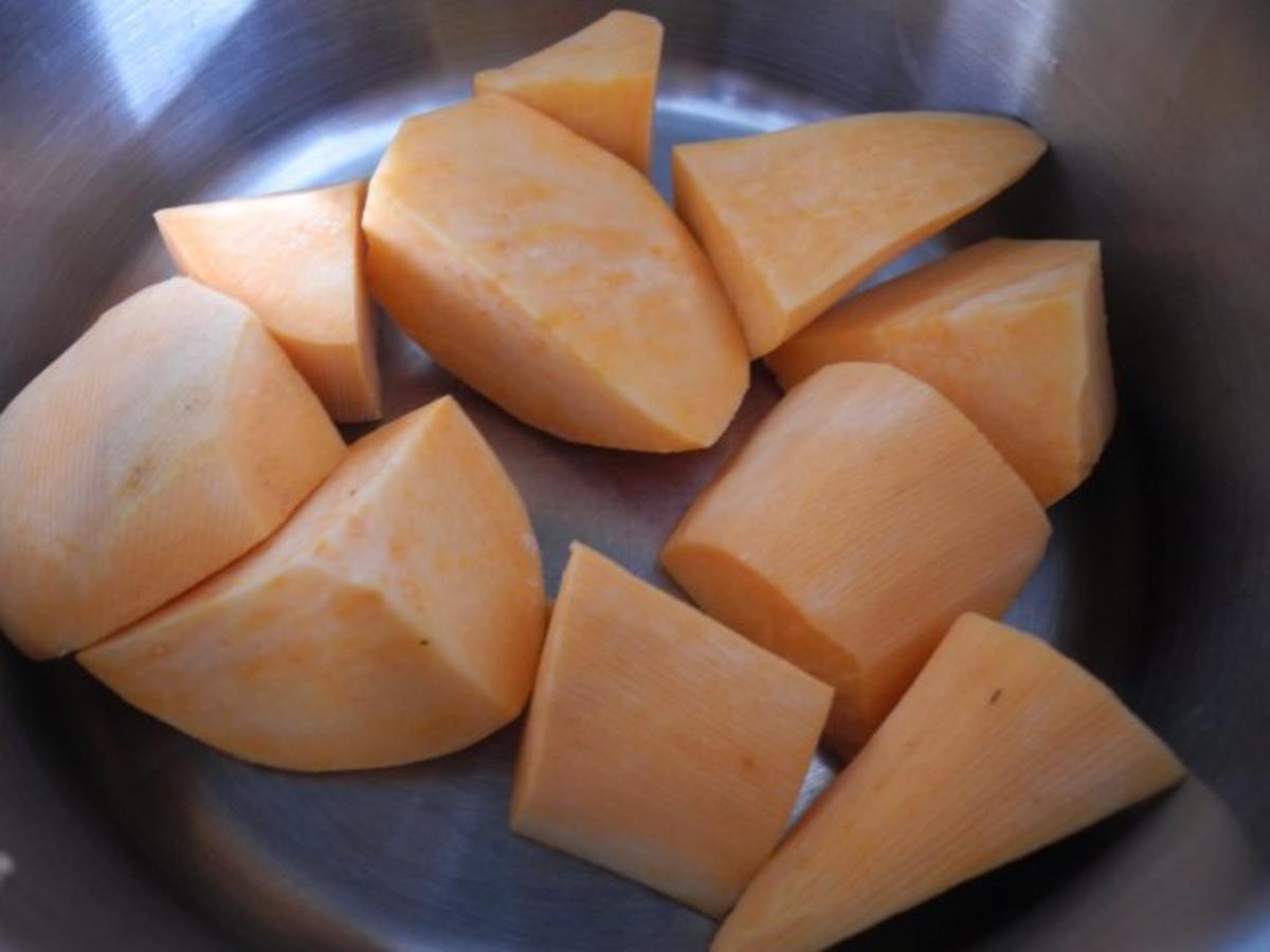 Vegan : Sojanuggets an Süßkartoffel - Kartoffelstampf mit buntem Gemüse - Rezept - Bild Nr. 3
