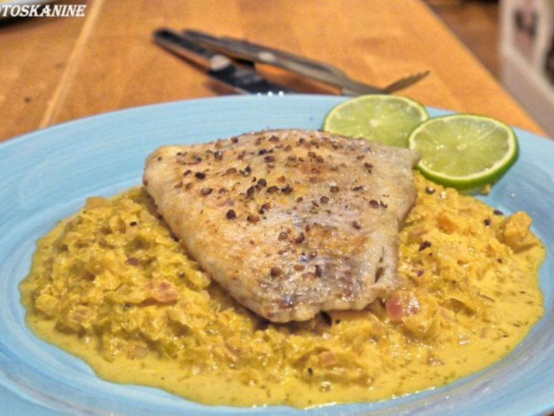 Kabeljau Filet auf Curry Spitzkohl - einfach - 126 kcal/100g