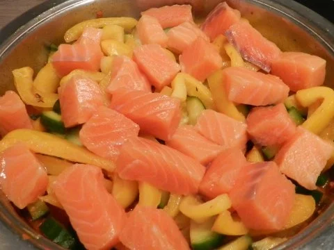 Gemüse-Lachs-Pfanne mit Meerrettich-Soße - Rezept - Bild Nr. 6
