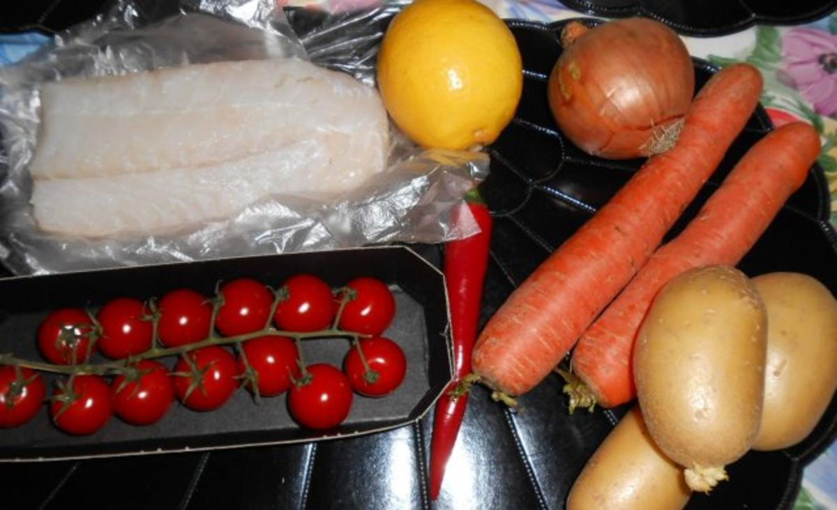 Kabeljaurückenfilet aus dem Ofen mit überbackenem Karotten-Kartoffelgemüse - Rezept - Bild Nr. 2