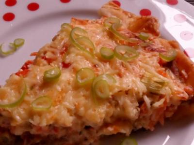 Rezept: Blätterteig: Bunte Lachs-Champignon-Tarte Blätterteig: Bunte Lachs-Champignon-Tarte - Rezept