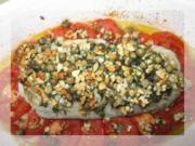 Pfeffriges Seelachsfilet auf Tomatenbett - Rezept