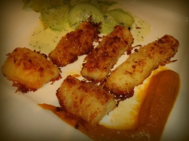 Panierte Kartoffel-Käse-Fischstäbchen - Rezept