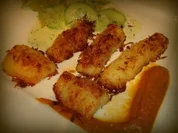 Panierte Kartoffel-Käse-Fischstäbchen - Rezept