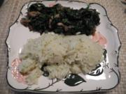 Vegan : Frischen Spinat an braunen Champignongs dazu Reis - Rezept