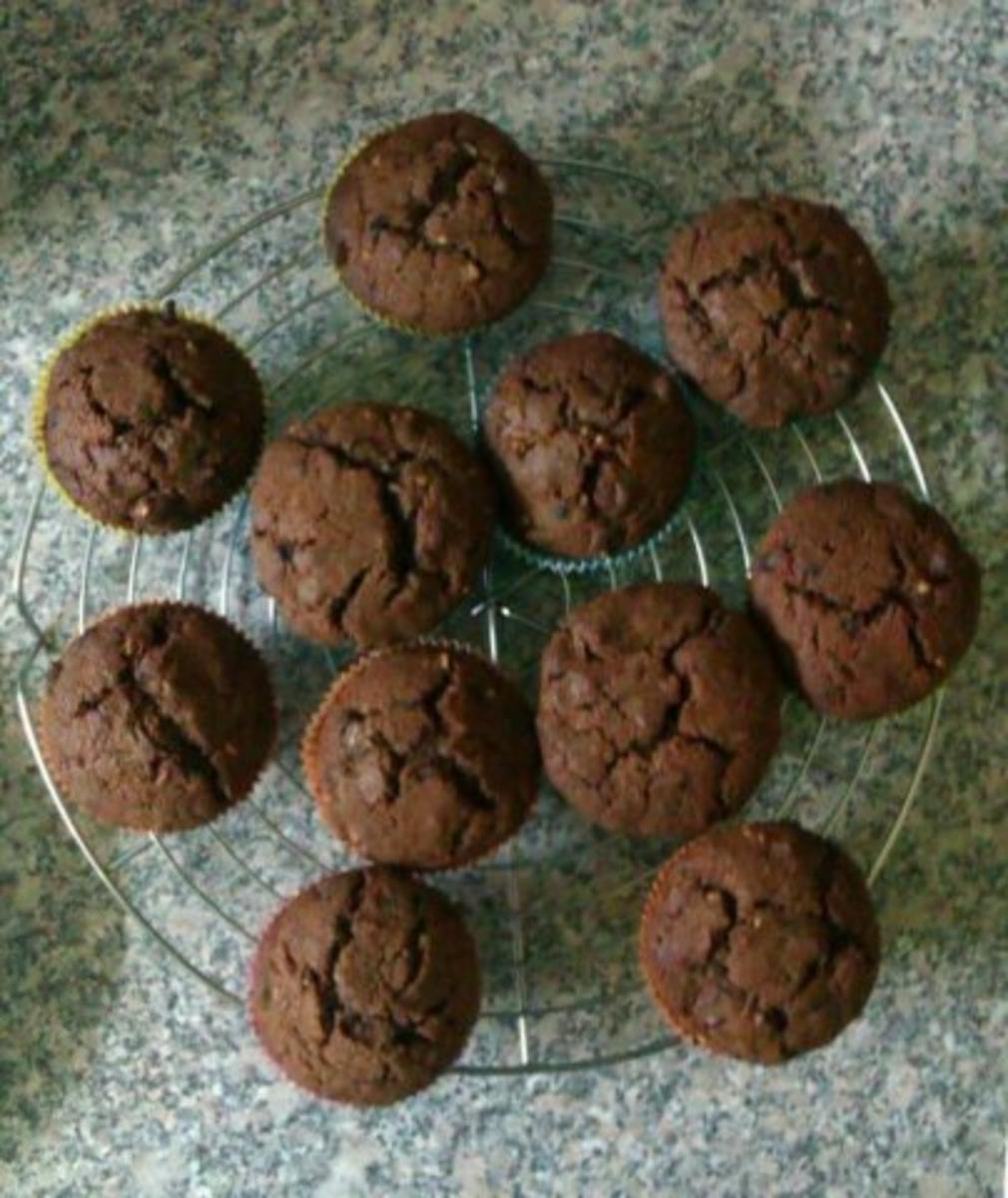 Kakao-Haselnuss Muffins mit Nougat - Rezept