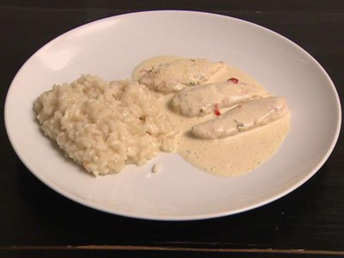 Bilder für Pouletbrüstchen Rimientos mit Weißweinrisotto (Denise Biellmann) - Rezept