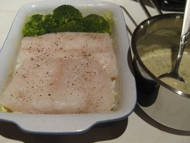 Rezept: Kabeljau auf einem Reisbett, unter Senf-Sahne-Sauce überbacken Bild Nr. 3 Kabeljau auf einem Reisbett, unter Senf-Sahne-Sauce überbacken - Rezept - Bild Nr. 3