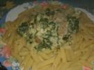 Putenbrust in Gorgonzola-Sahne Soße mit Spinat und Champignons - Rezept