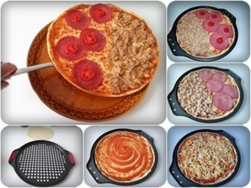 Selbstgemachte Thunfisch-Salami- Tomate- Käse Pizza - Rezept - kochbar.de