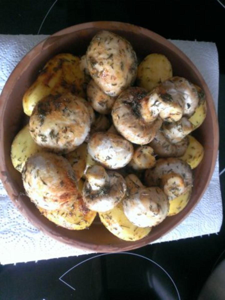 Geschnetzeltes mit Champignons u. Kartoffeln im Blumentopf - Rezept