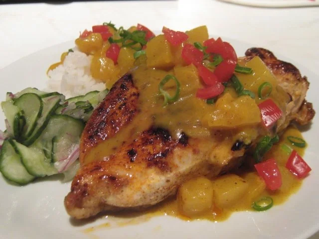 schnelle fruchtige Currysauce zu Hühnchen und Reis - Rezept