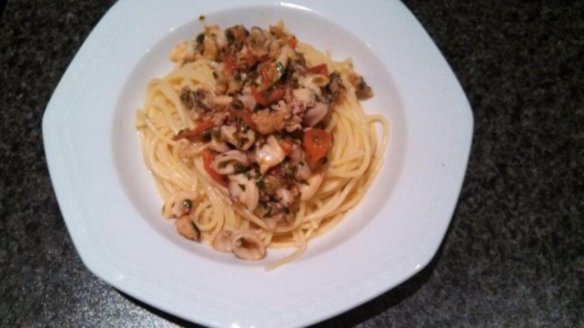 Bilder für FISCHIGE OBSTPFANNE FÜR CINEASTEN ----- SPAGHETTI FRUTTI DE MARE VARIANTE MARINIERT - Rezept