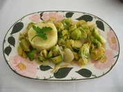 Vegan : Kartoffelstampf auf Zwiebel - Rosenkohl - Bett - Rezept