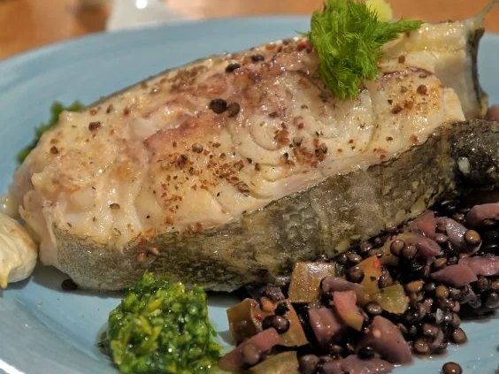 Skrei-Kotelett auf Linsen-Fenchel-Apfel-Gemüse und Gremolata-Pesto - Rezept