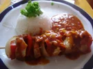 Schweinefiletschaschlik mit Reis und selbstgemachter Currysauce - Rezept