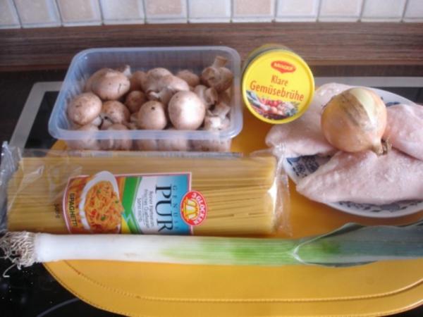 Spaghetti mit Hähnchenbrustfilet Champignonsauce - einfach - von MausVoh