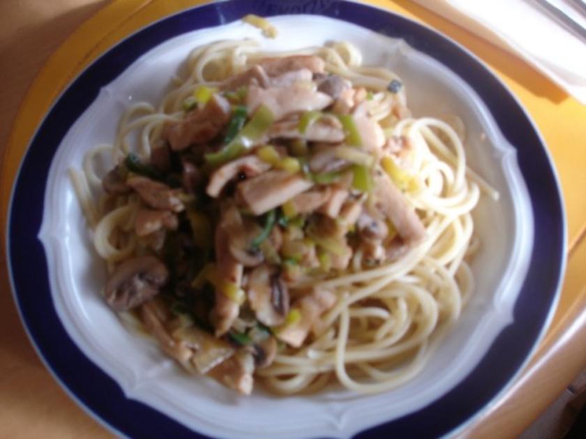 Spaghetti mit Hähnchenbrustfilet Champignonsauce - einfach - von MausVoh