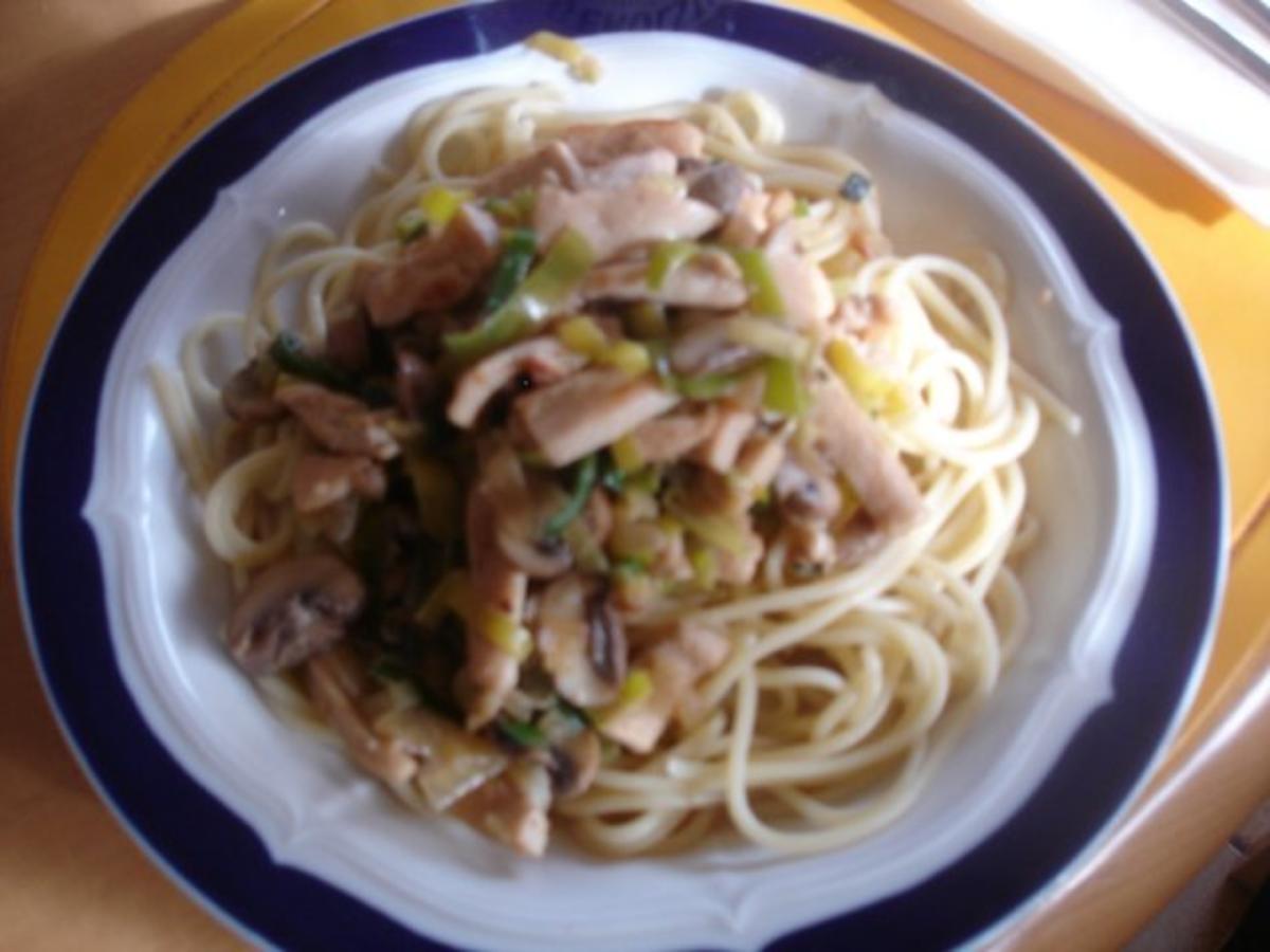 Spaghetti mit Hähnchenbrustfilet Champignonsauce - einfach - von MausVoh