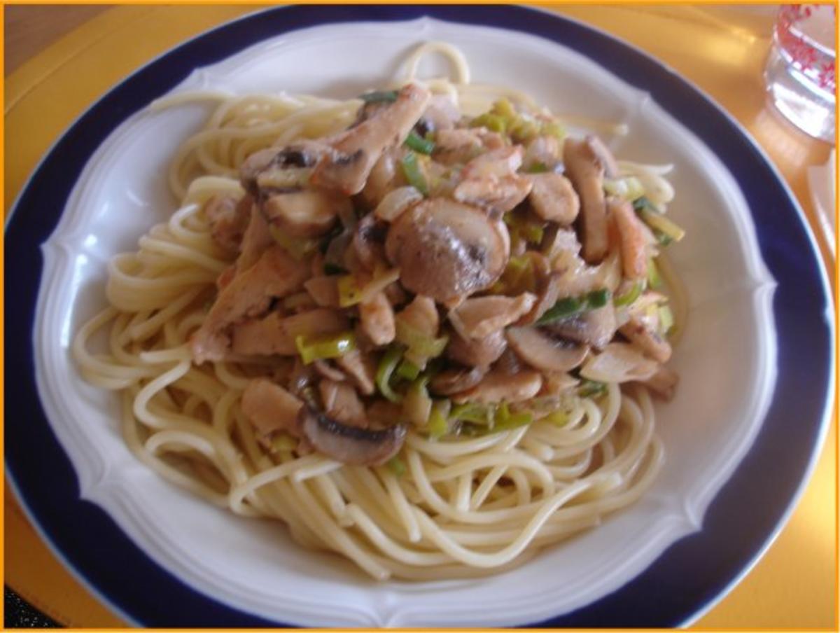 Spaghetti mit Hähnchenbrustfilet-Champignonsauce - Rezept - kochbar.de