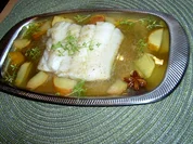 Skrei auf Apfelgeleespiegel und Mangoldgemüse an Reis - Rezept