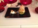 Garnelenbulette an Wasabi-Mousse mit asiatischen Blini und Schmandcreme - Rezept