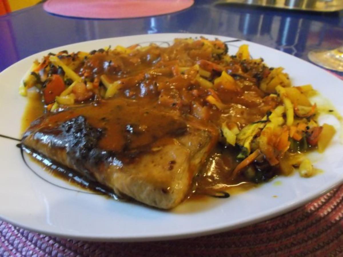 Fisch: Wasabi-Lachs mit Ofengemüse - Rezept