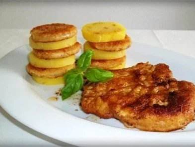 Zwiebel – Kartoffelscheiben mit Schweinekoteletts. - Rezept - Bild Nr. 2