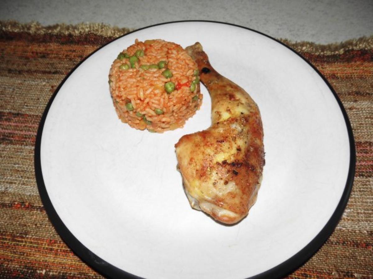 Hähnchenschenkel an Reisturm Rezept mit Bild kochbar.de